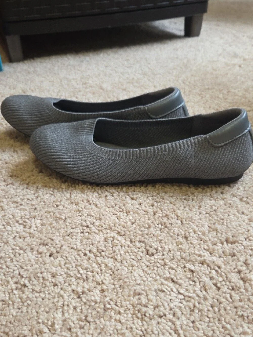 Women's Gray Knit Ballet Flats - Comfortable Everyday Slip-Ons